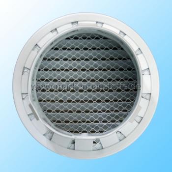 Lüftungsgitter Aluminium weiss mit Stutzen DN 115 - 120mm