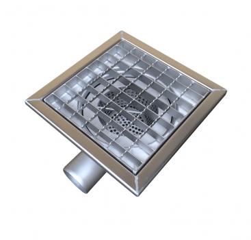 Bodenablauf Edelstahl 300 x 300mm Ablauf DN 110 waagerecht