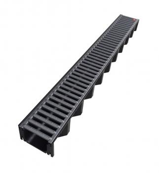 Entwässerungsrinne Länge 1 Meter mit Stahlstegrost pulverbeschichtet Anthrazit
