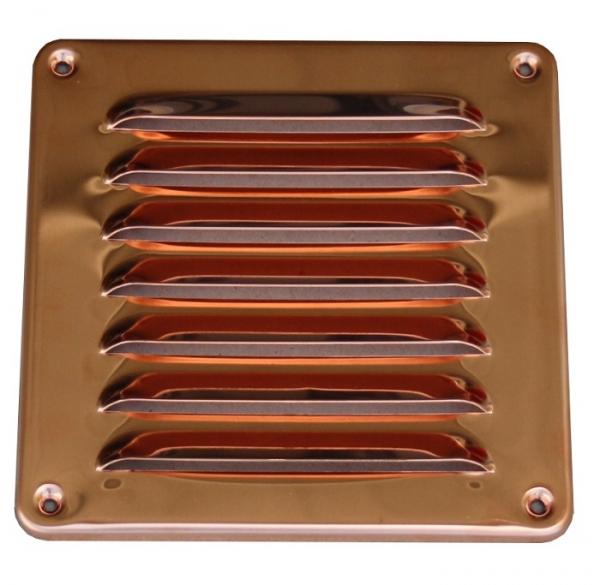 Lüftungsgitter aus Kupfer 195 x 195 mm, incl. Insektenschutz, Edelstahlschrauben und Dübel