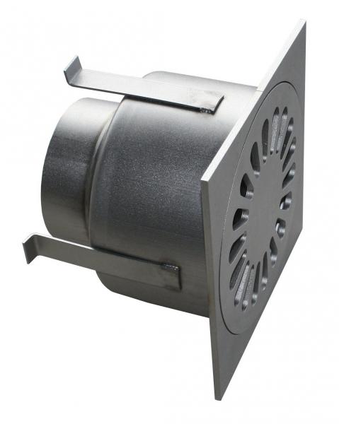 Hofablauf Edelstahl 200 x 200 mm Abgang senkrecht an 110er KG Rohr