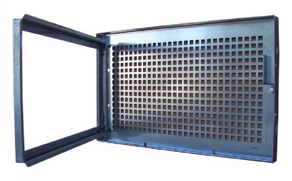 Stahlkellerfenster 1-flueglig festes Gitter 40 x 40 cm weiss RAL 9016