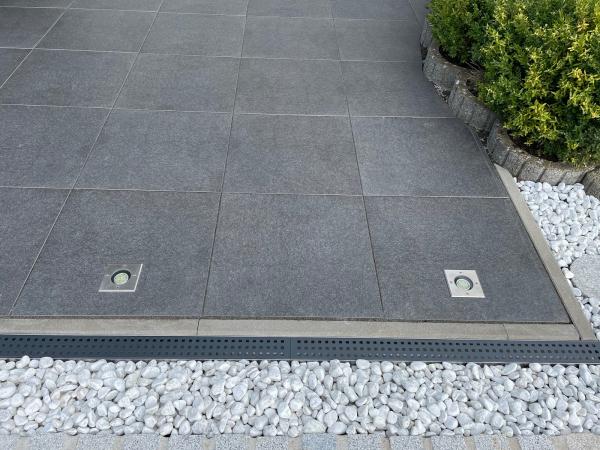 Entwässerungsrinnen Edelstahl superflach Rost Anthrazit mit Quadratlochung Set Typ 6, System 35/80