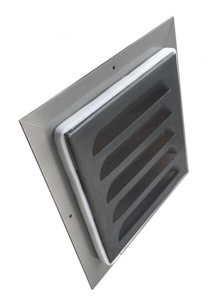 Lüftungsgitter Aluminium steingrau grosse Lamellen Einbaumass 260 x 260 mm