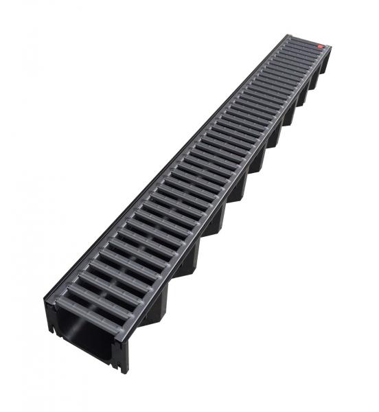 Entwässerungsrinne Länge 1 Meter mit Stahlstegrost pulverbeschichtet Anthrazit
