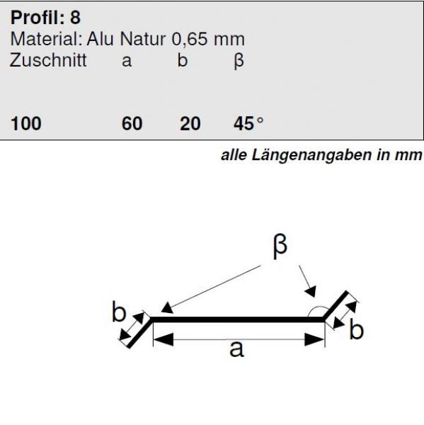 Aluminium Z-Profil 20/60/20 45 Grad Kanten, Länge 2 Meter, HG 8
